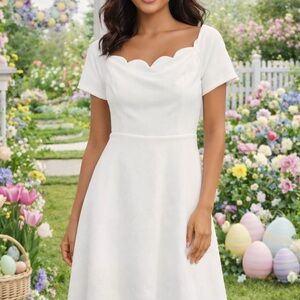 Miami White Scalloped mini dress size Medium bust 34-36”, length 37